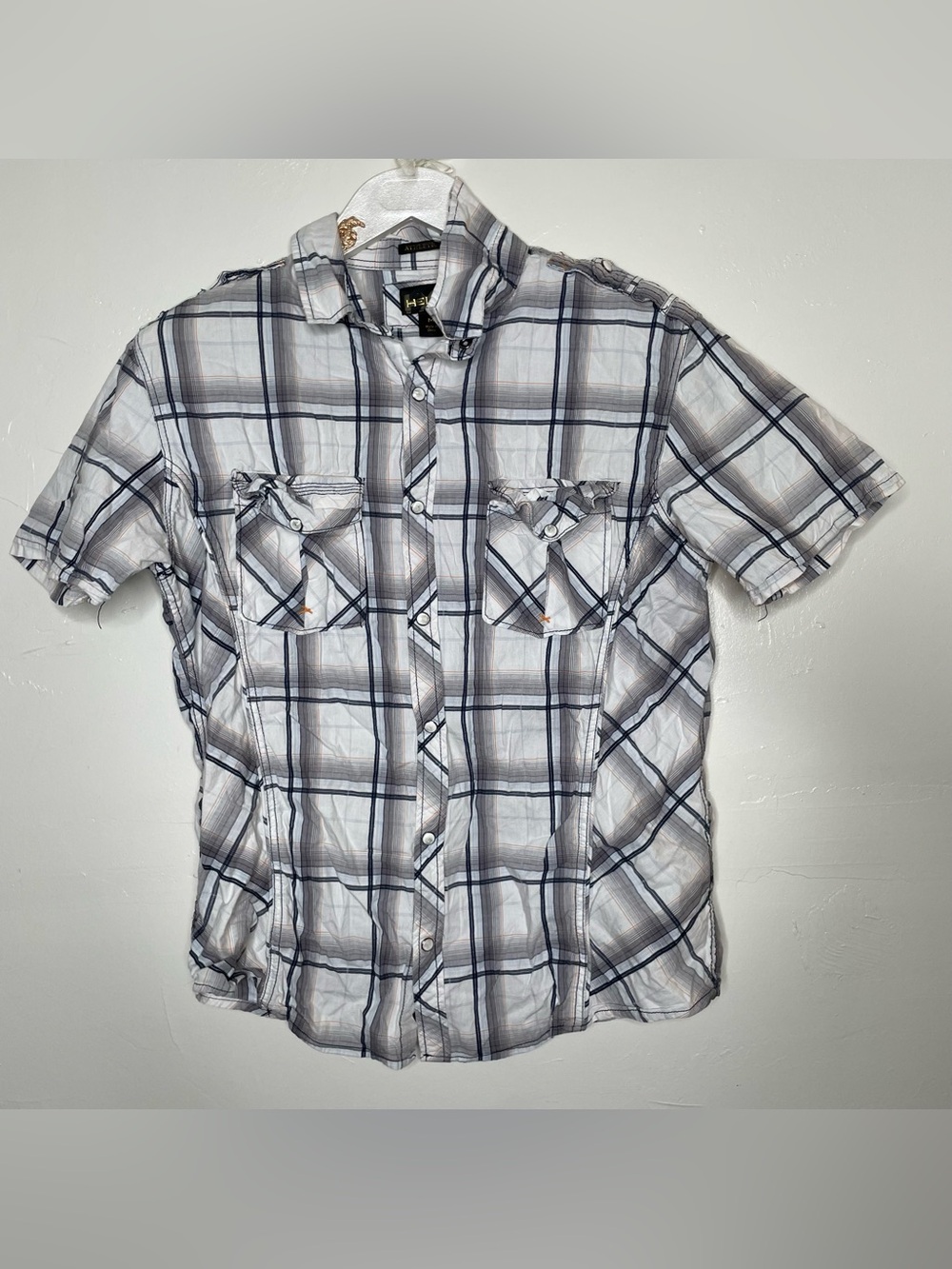 WESTERN PEARL SNAP BUTTON DOWN PLAID SHORT SLEEVE SHIRT SZ M